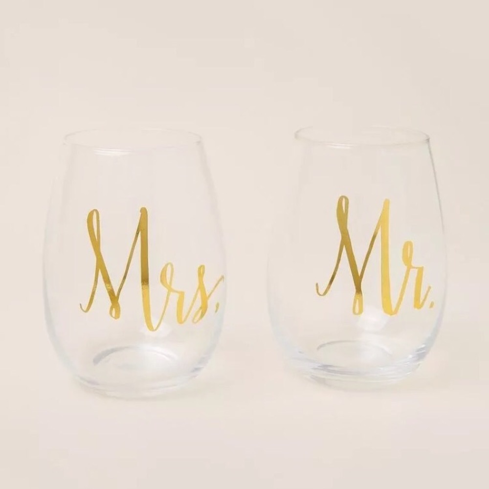 Mr & Mrs Stemless Wine Glasses